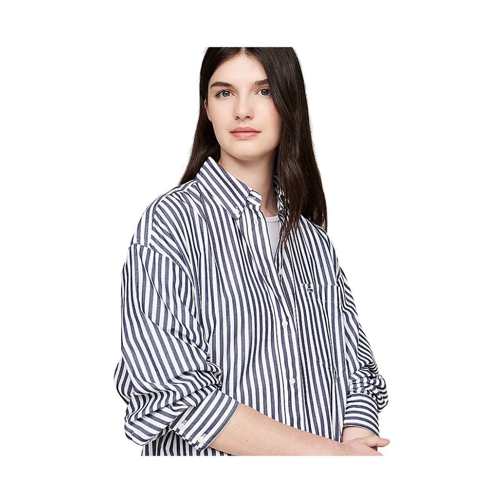 Tommy Jeans Oversized Gestreept Overhemd Blue Dames