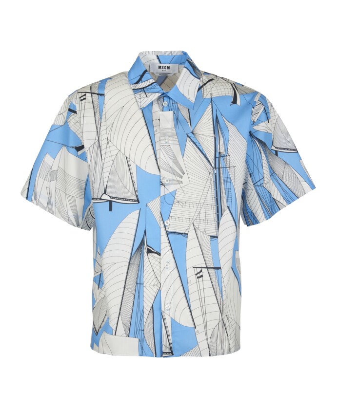 chemise-bleue-a-manches-courtes-imprimee