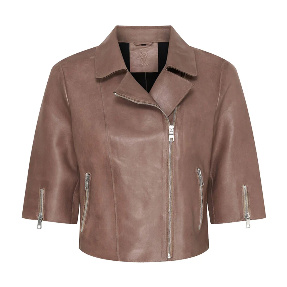 Notyz Korte Jas Diep Taupe Glanzend Zilver Brown Dames