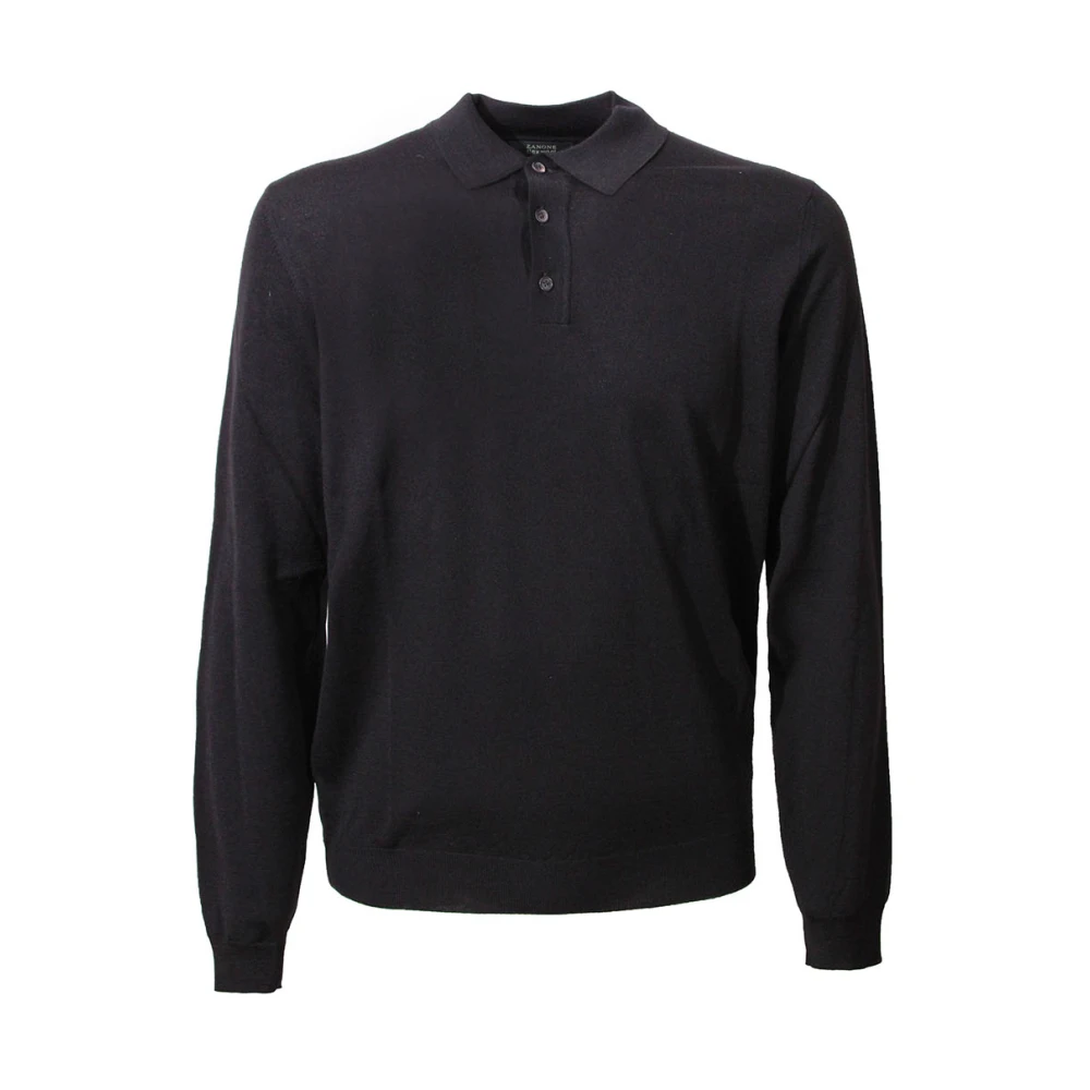 Zanone Zwarte polo met lange mouwen en slim fit Black Heren