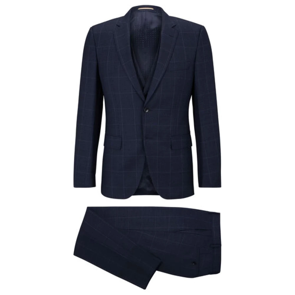 Boss Black Single Breasted Suits Blue Heren