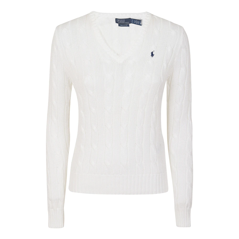 Ralph Lauren Kabelgebreide katoenen V-hals trui White Dames