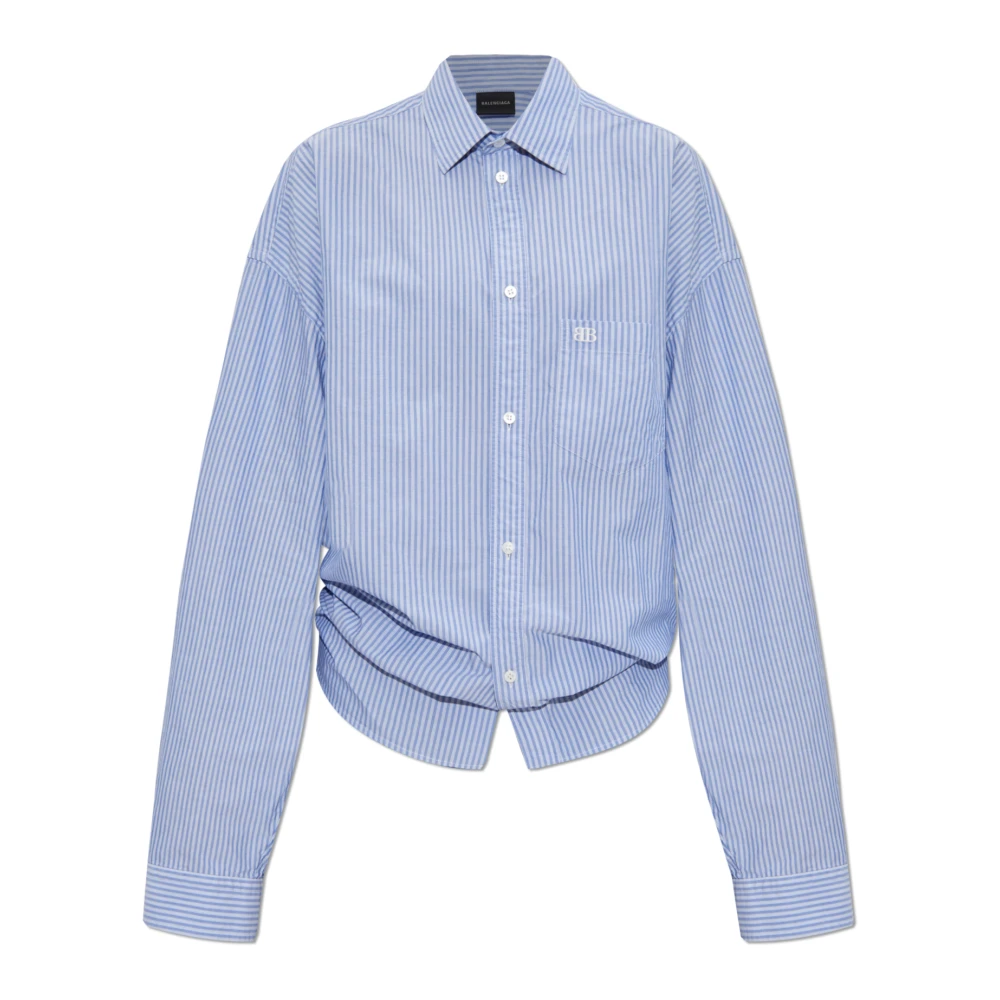 Balenciaga Blauw Witte Geknoopte Shirt Blue Dames