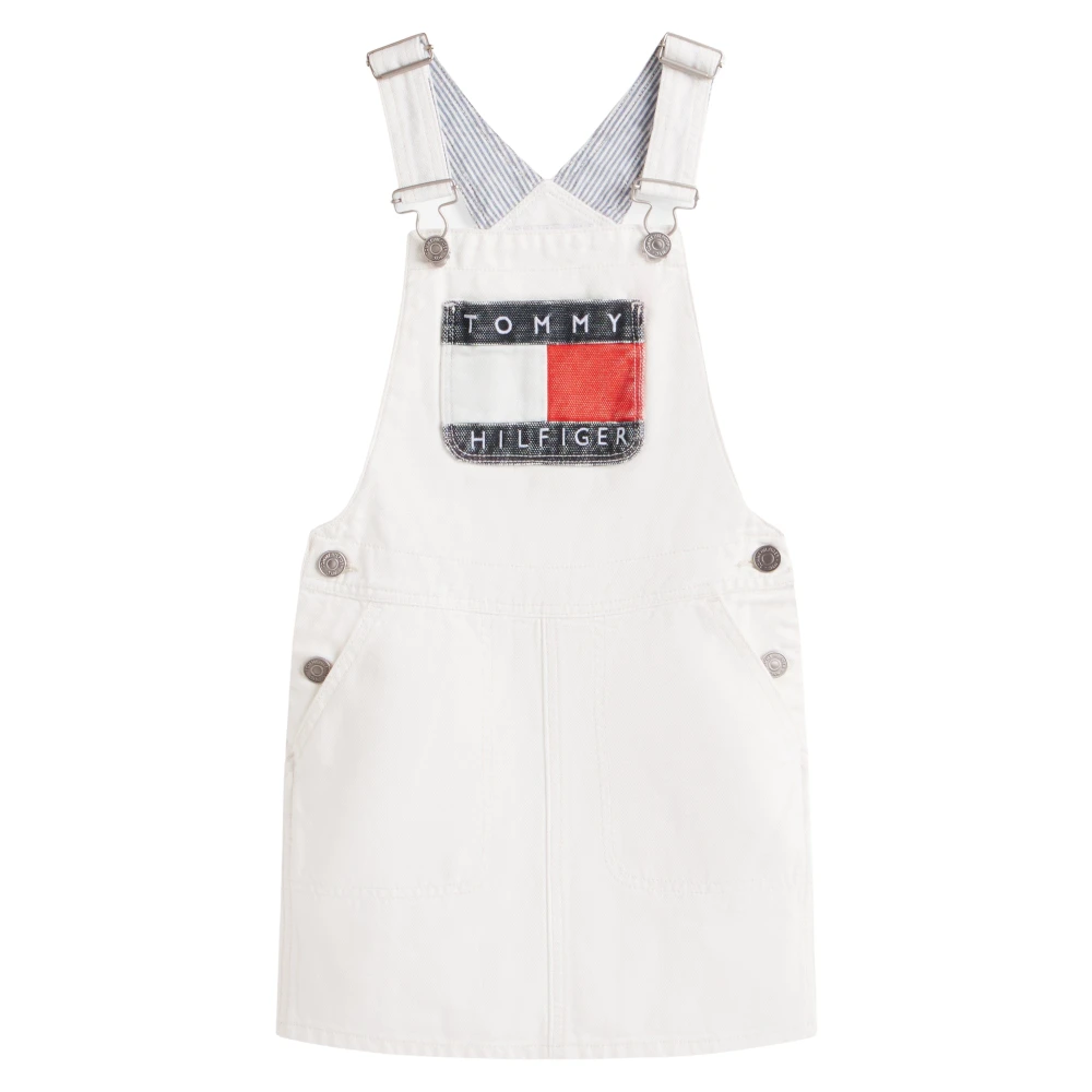 Tommy Hilfiger Girls White Dresses, 8 Y, Heritage Dungaree Dress
