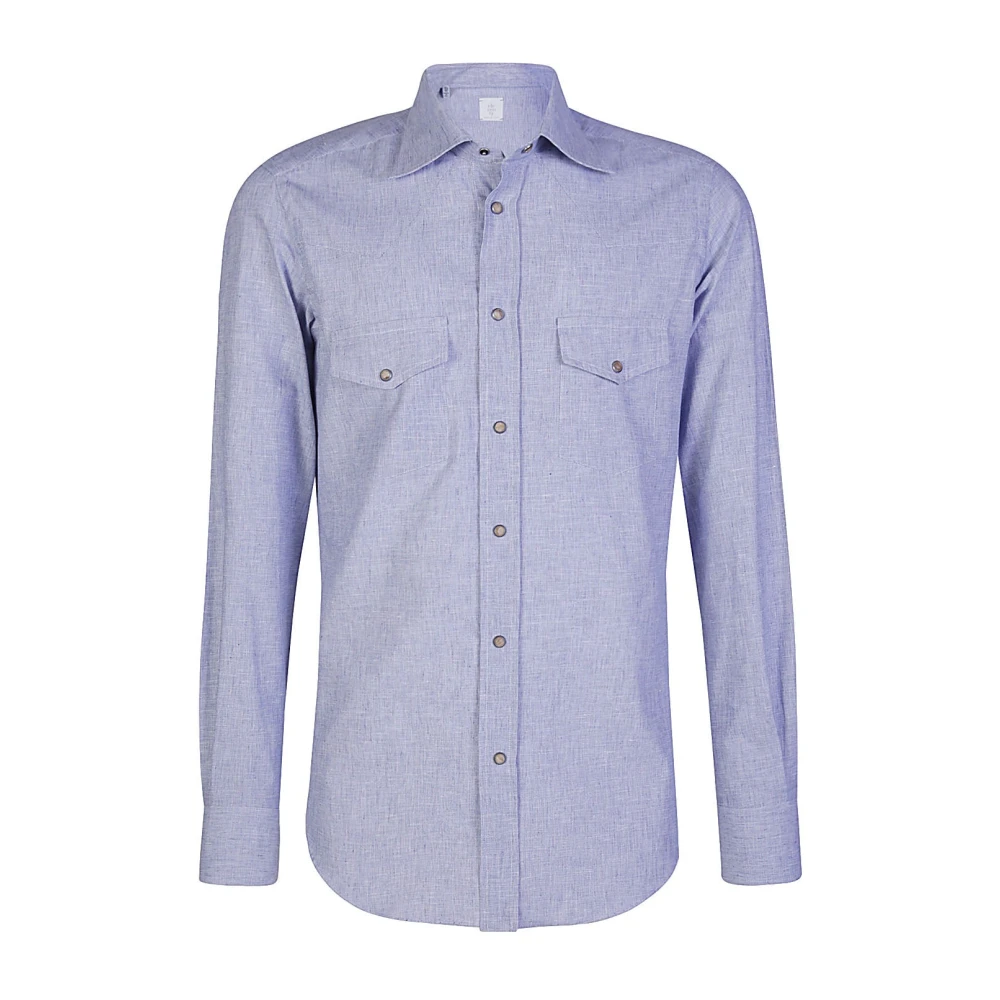 Eleventy Slim Fit Katoen Linnen Overhemd Blue Heren