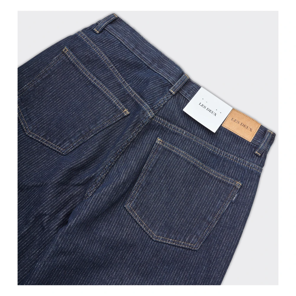 Les Deux Donkerblauwe Gestreepte Katoenen Jeans Blue Heren