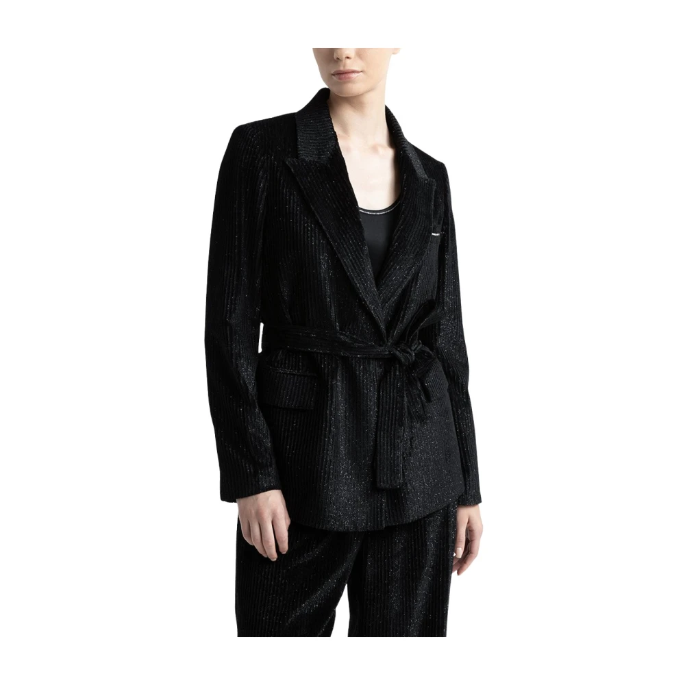 PESERICO Vloeibare ribfluwelen single-breasted blazer Black Dames