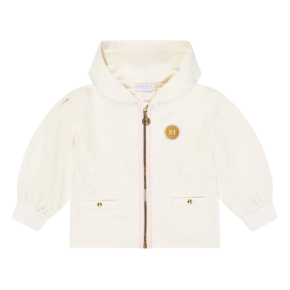 Escada Beige Kids Sweatshirts, Female, 8 Y, Logo Badge Zip Up Top