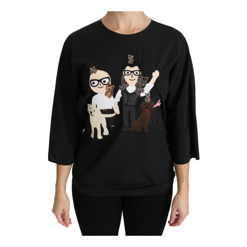 Dolce & Gabbana Women's Black T-Shirts, Xs, Stylish Silk Blouse
