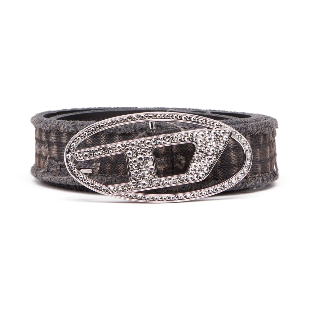 Diesel Canvas and leather belt with crystals Black Dames