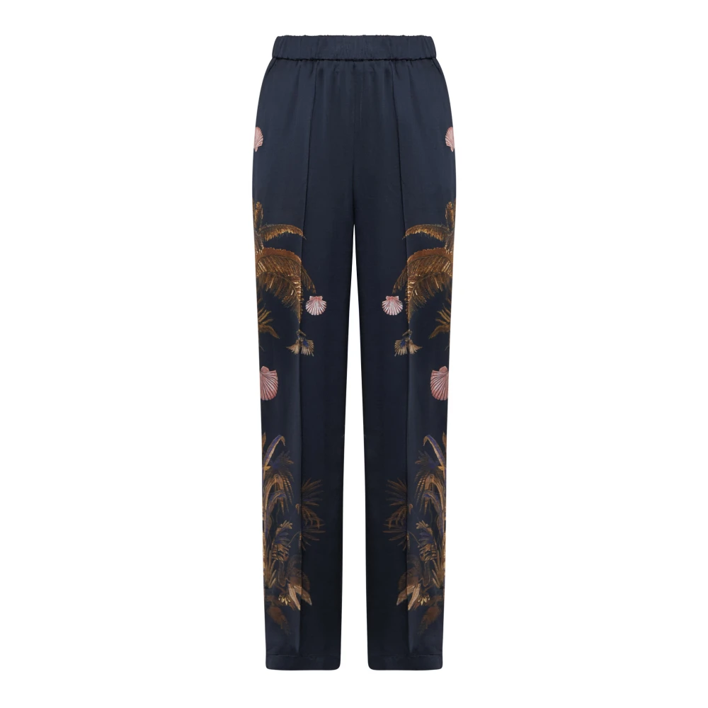 Forte Blauwe Elastische Satijnen Broek Blue Dames