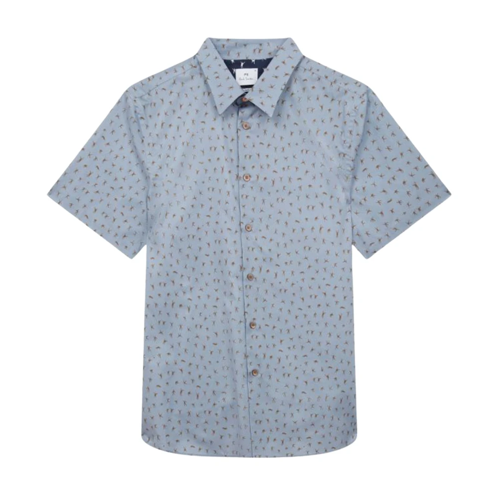 Paul Smith Men's Blue Tailored-Fit Cotton People Print Short Sleeve Shirt - Short Sleeve Shirts - 2XL - Shirts