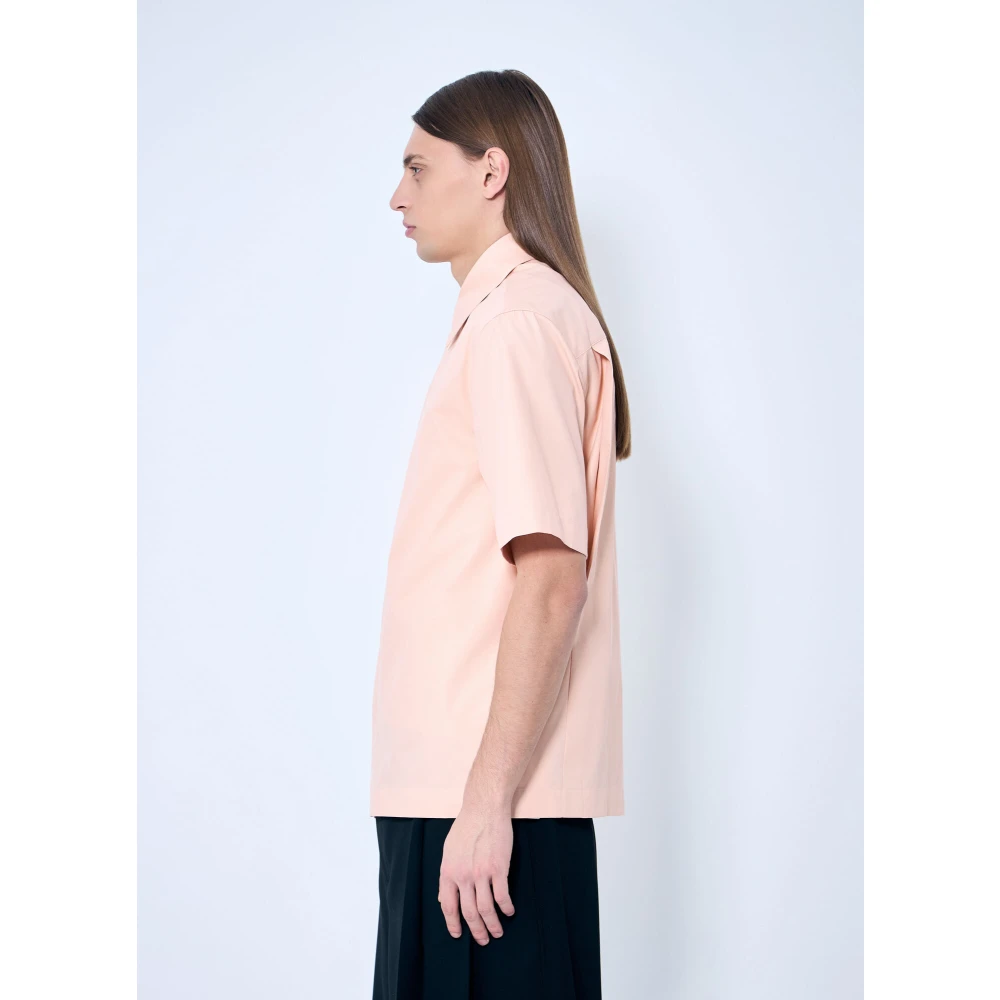 Jil Sander Katoenen Poplin Korte Mouw Overhemd Pink Heren
