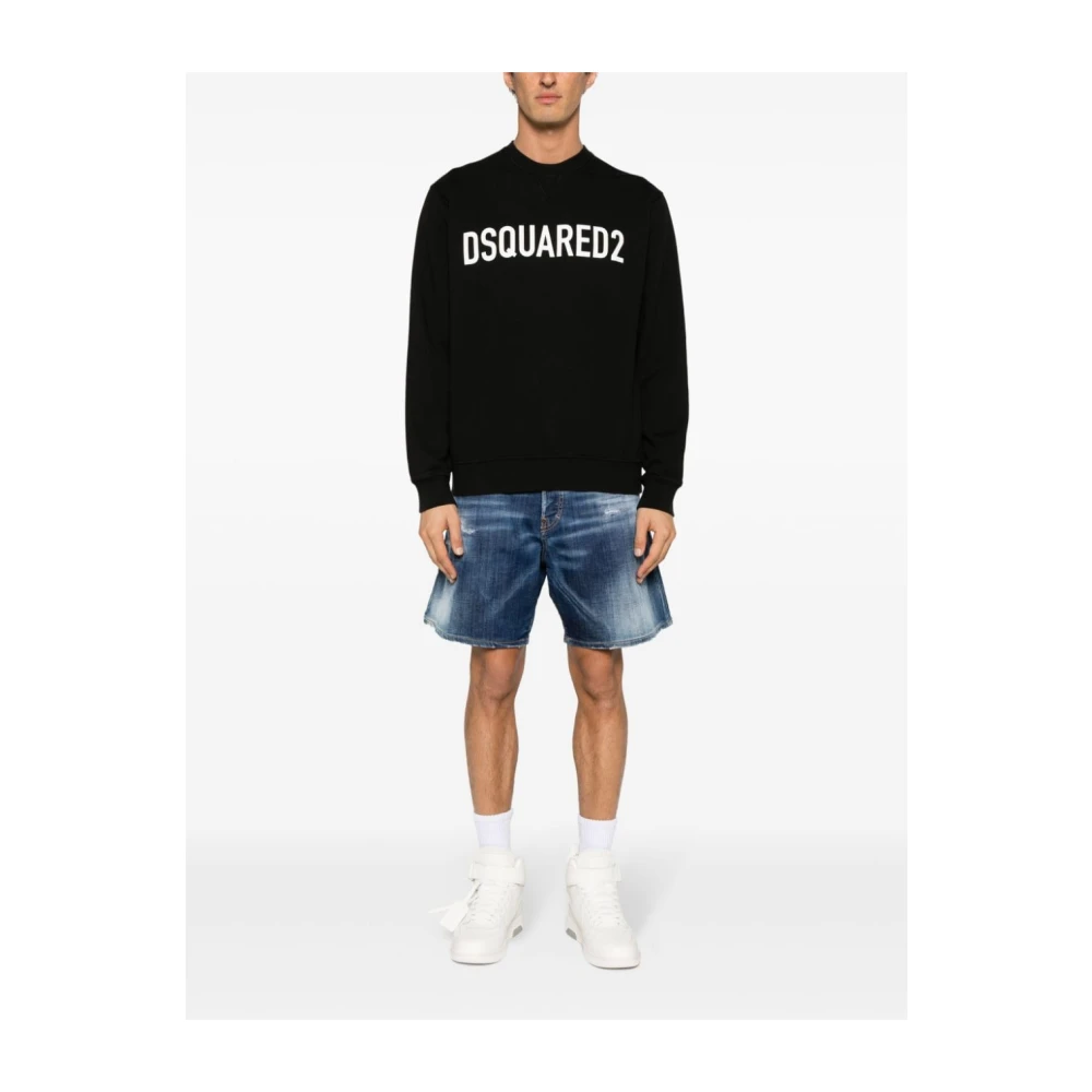 Dsquared2 Zwart Logo Print Crew Neck Sweater Black Heren