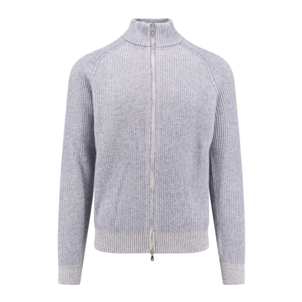 BRUNELLO CUCINELLI Kasjmier Geribbelde V-Hals Vest Denim Blue Heren