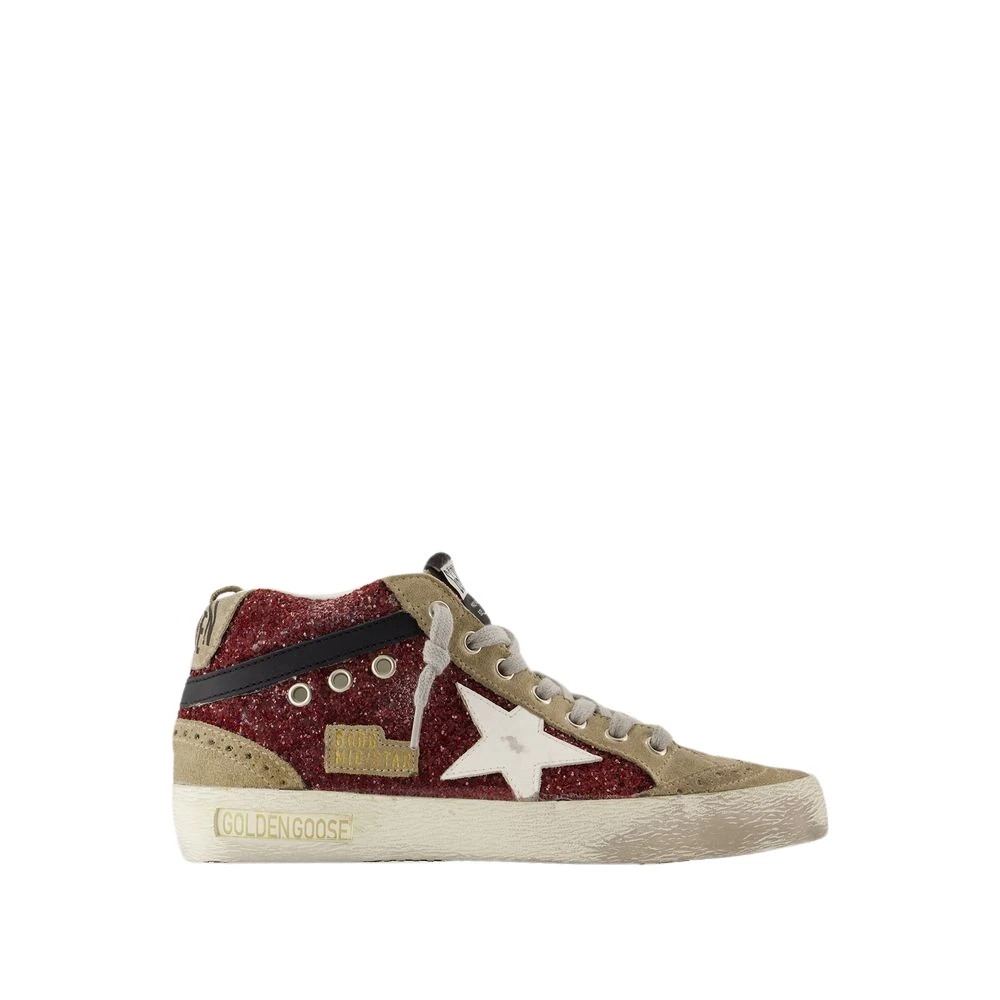 Golden Goose Burgundy Läder Mid Star Sneakers Red, Dam