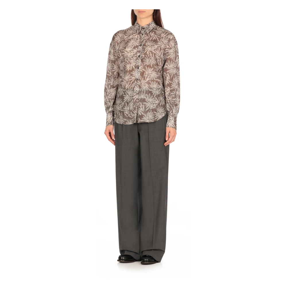 BRUNELLO CUCINELLI Zijden grijze shirt met diamantdetail Multicolor Dames