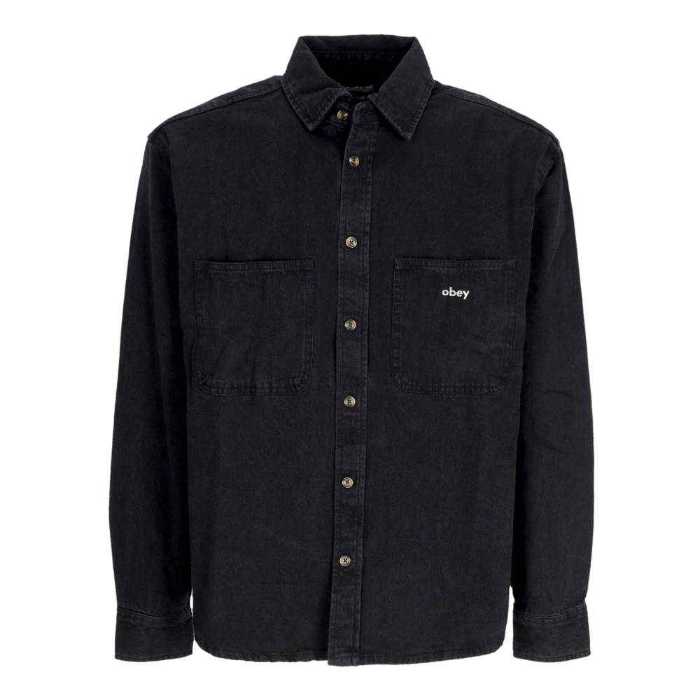 Obey Zwarte Denim Overhemd Lange Mouwen Black Heren