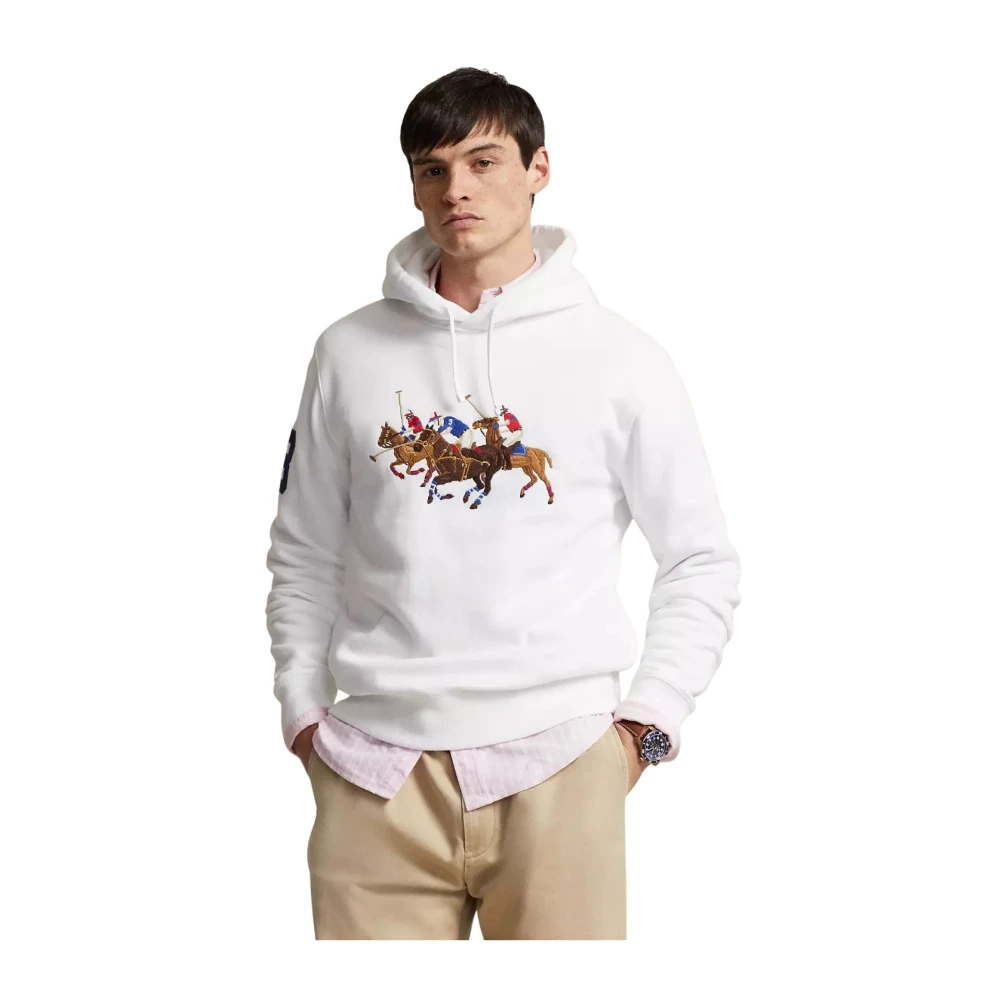 Ralph Lauren Triple-Pony Fleece Hoodie White Heren
