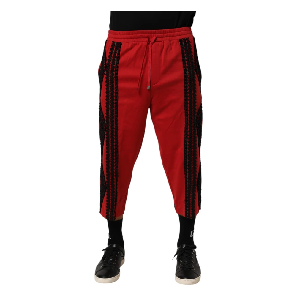 Dolce & Gabbana Men's Red Cropped Trousers, 2XL, Embroide Casual Cropped Trouser