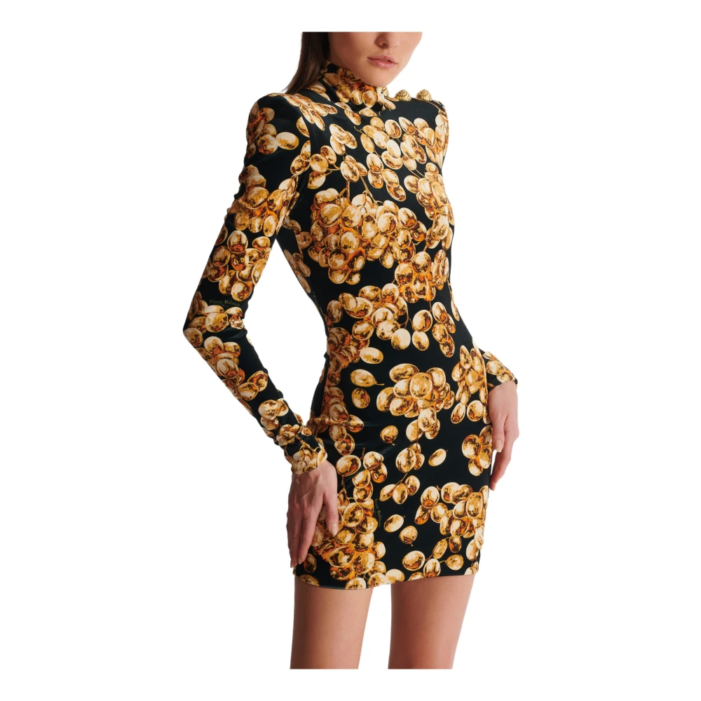 Balmain Korte Velvet Jurk met Druivenprint Yellow Dames