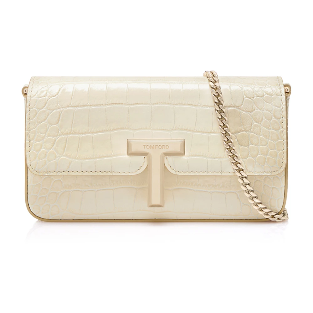 Tom Ford Vit läder crossbody-väska med T-stängning White, Dam