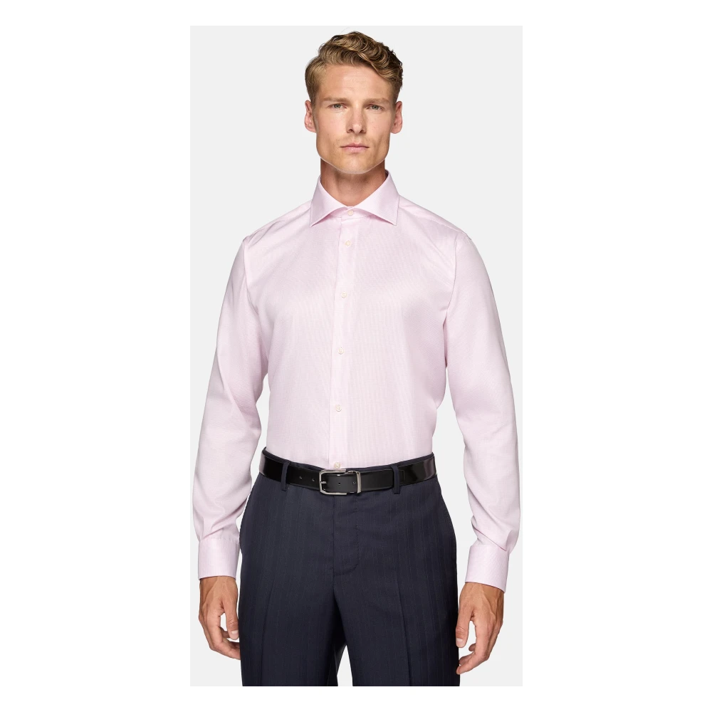 Boggi Milano Regular Fit Katoenen Dobby Overhemd Pink Heren