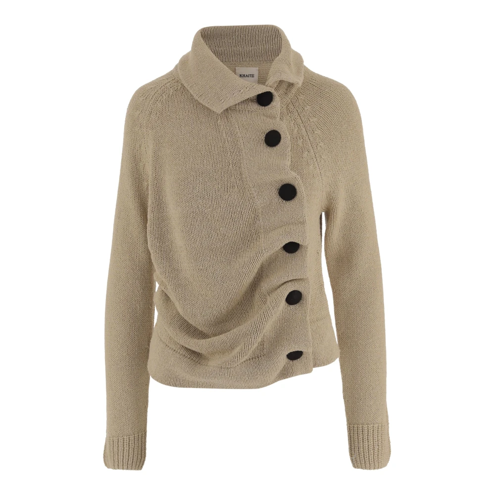 Khaite Women's Beige Silk And Cotton Knit With Asymmetrical Buttoning - Cardigans - Xs - Knitwear