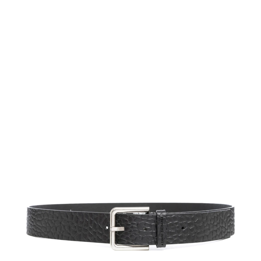 Armani Exchange Men's Black Plain Buckle Belt With Logo Detail