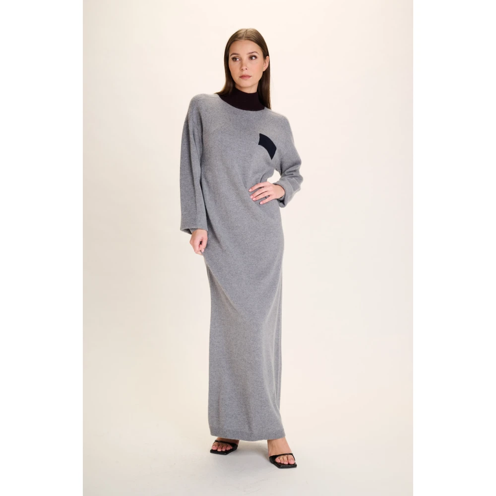 March23 Gebreide Jurk A-lijn Korte Mouwen Zomerjurk Gray Dames