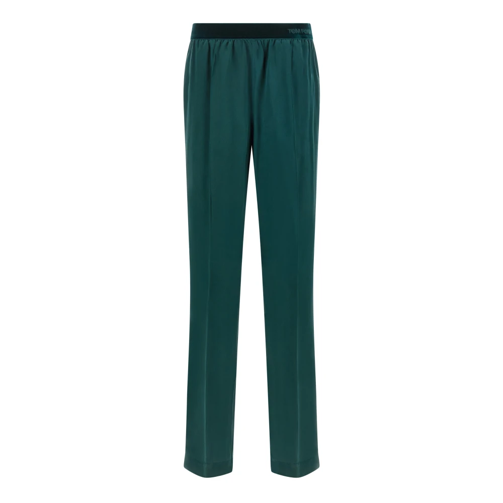 Tom Ford Green Stretch Silk Satin Pj Trousers - Female - Straight Trousers - M - Trousers