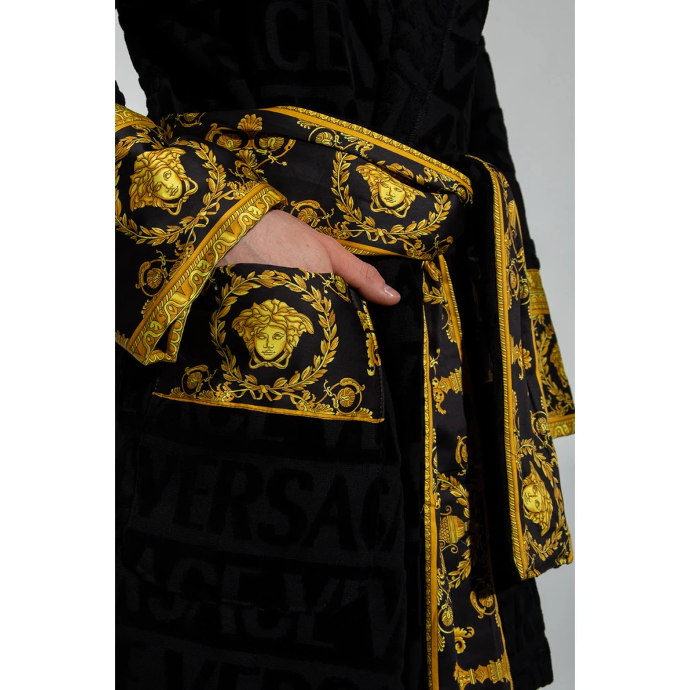 Versace Gestreepte badjas Black Heren
