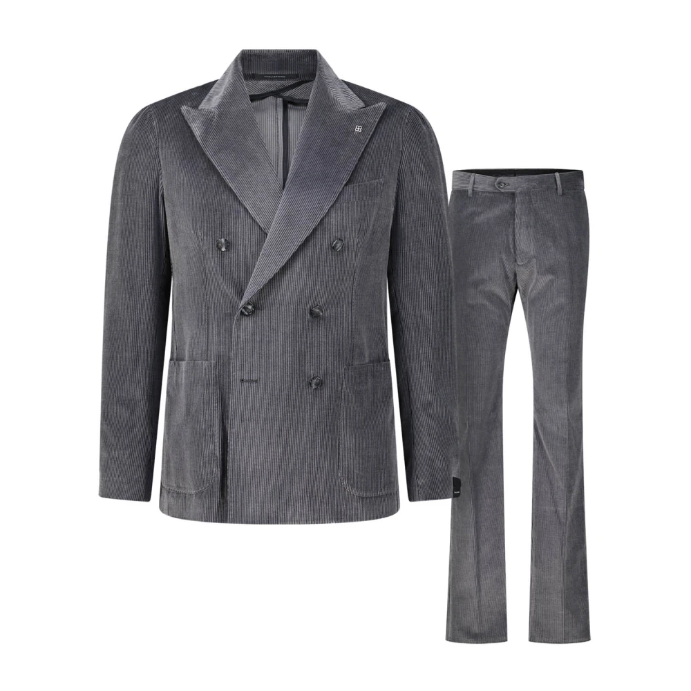 Tagliatore Tweedelig Slim-Fit Ribfluwelen Pak Gray Heren