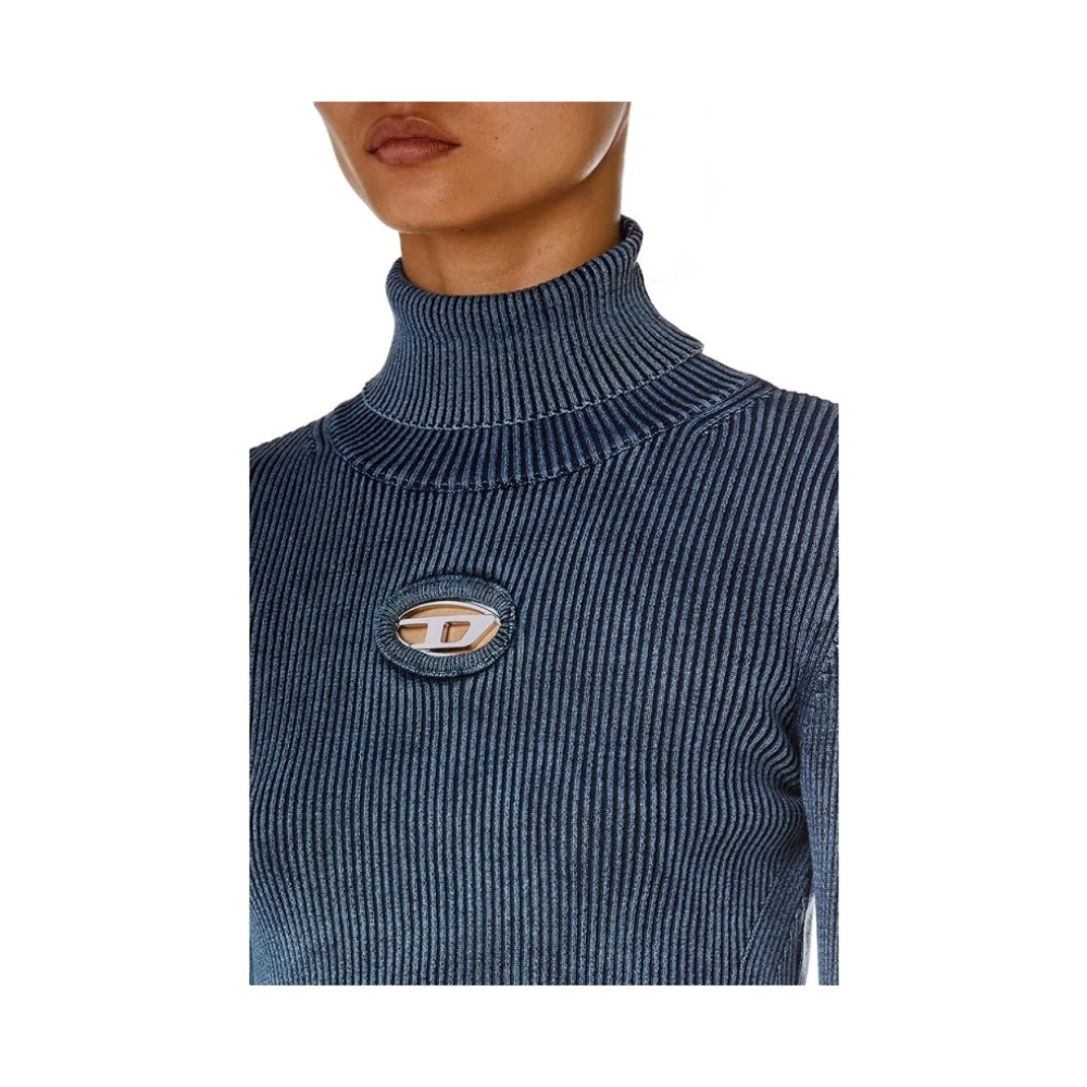 Diesel Donkerblauwe Ribgebreide Top met Rolhals Blue Dames