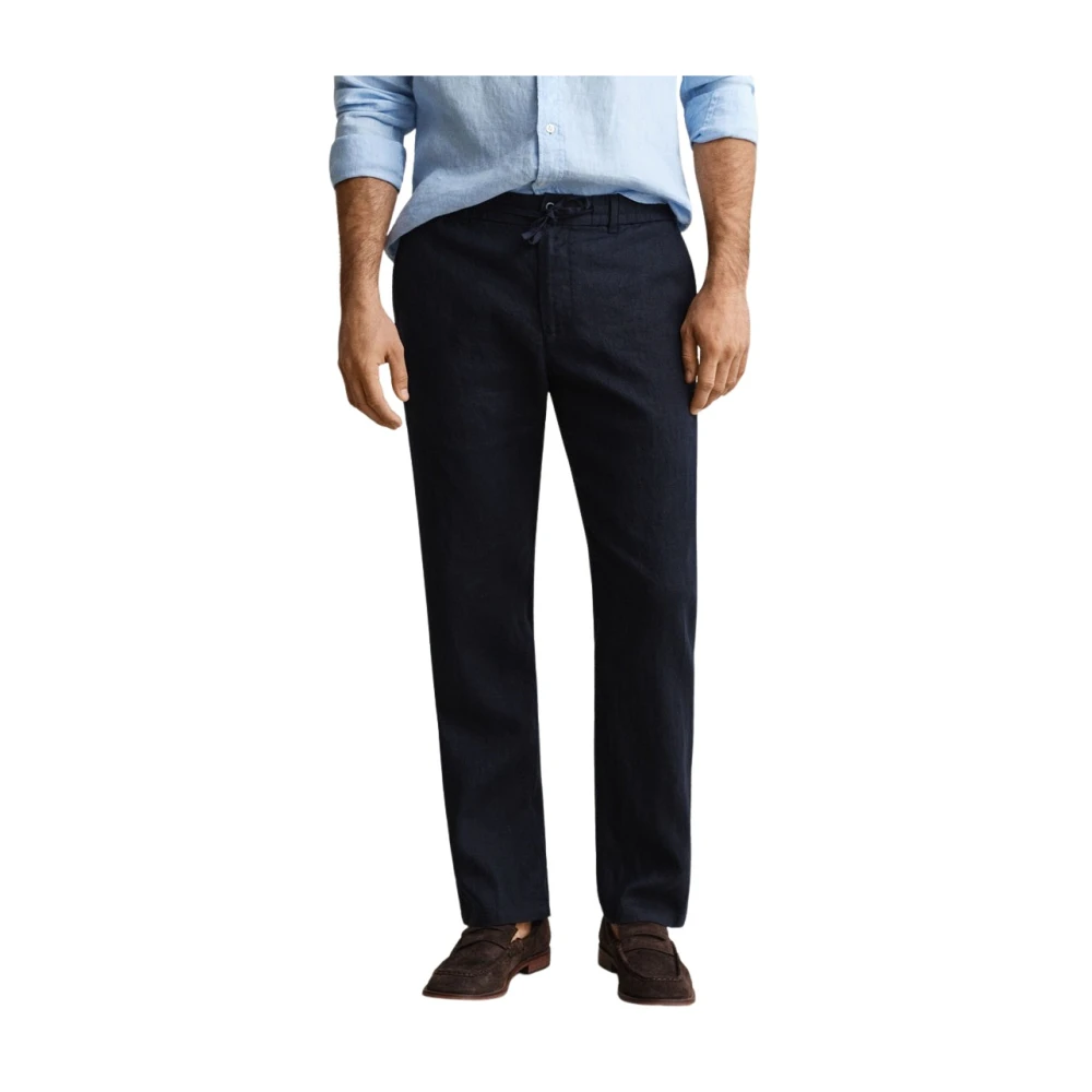 Gant Men's Blue Slim-Fit Trousers, S, Linen Trousers