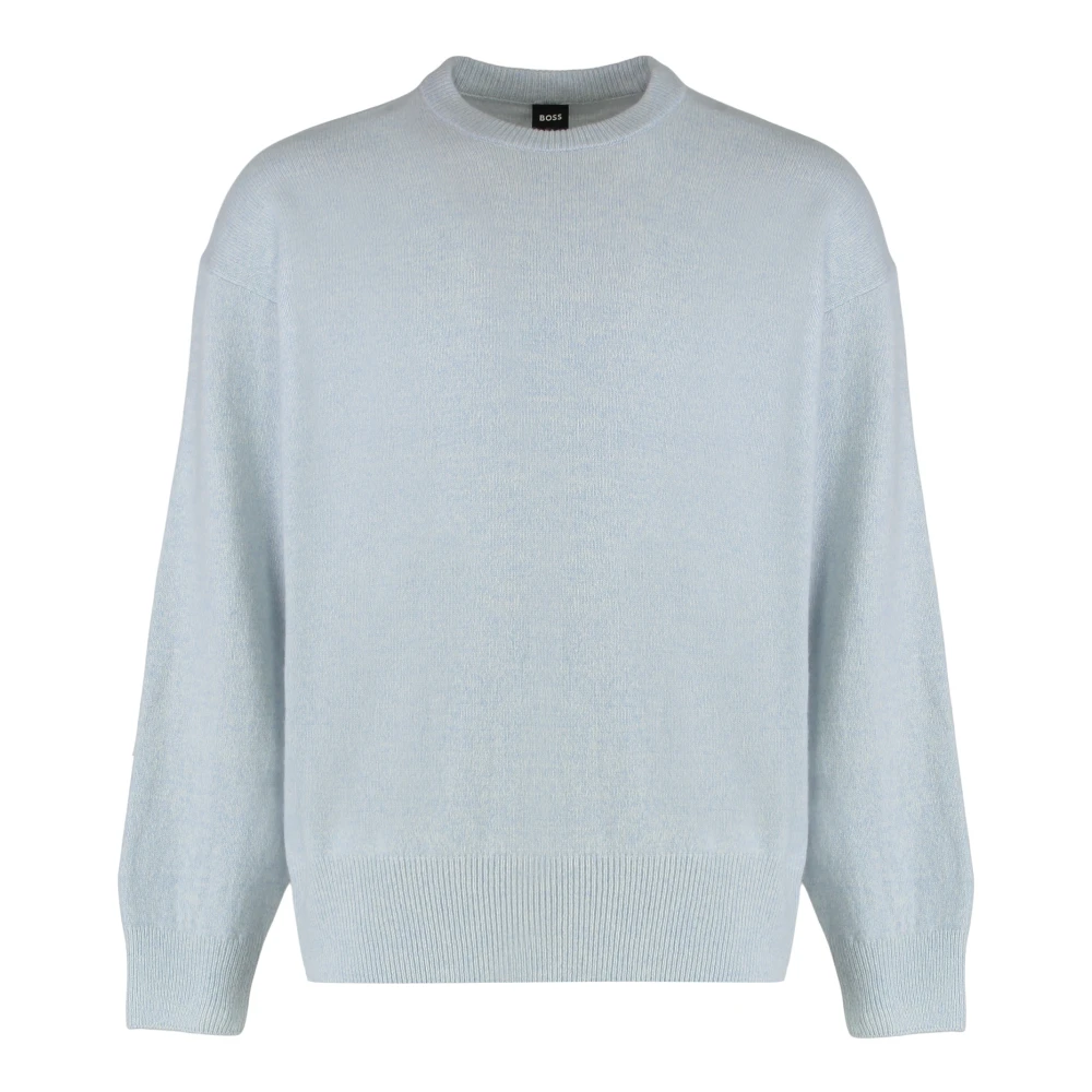 Hugo Men's Blue Wool Crew Neck Jumper - Round-Neck Knitwear - Xl - Knitwear