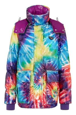 Sequin Encrusted Tie-Dye Oversize Bomber Jacka