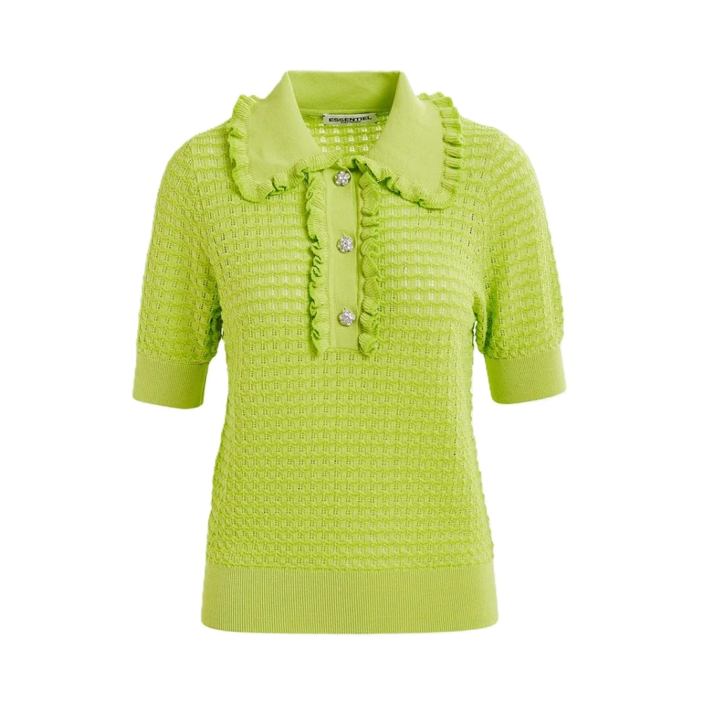 Essentiel Antwerp Gebreide Trui met Geribbelde Kraag en Strass Knopen Green Dames