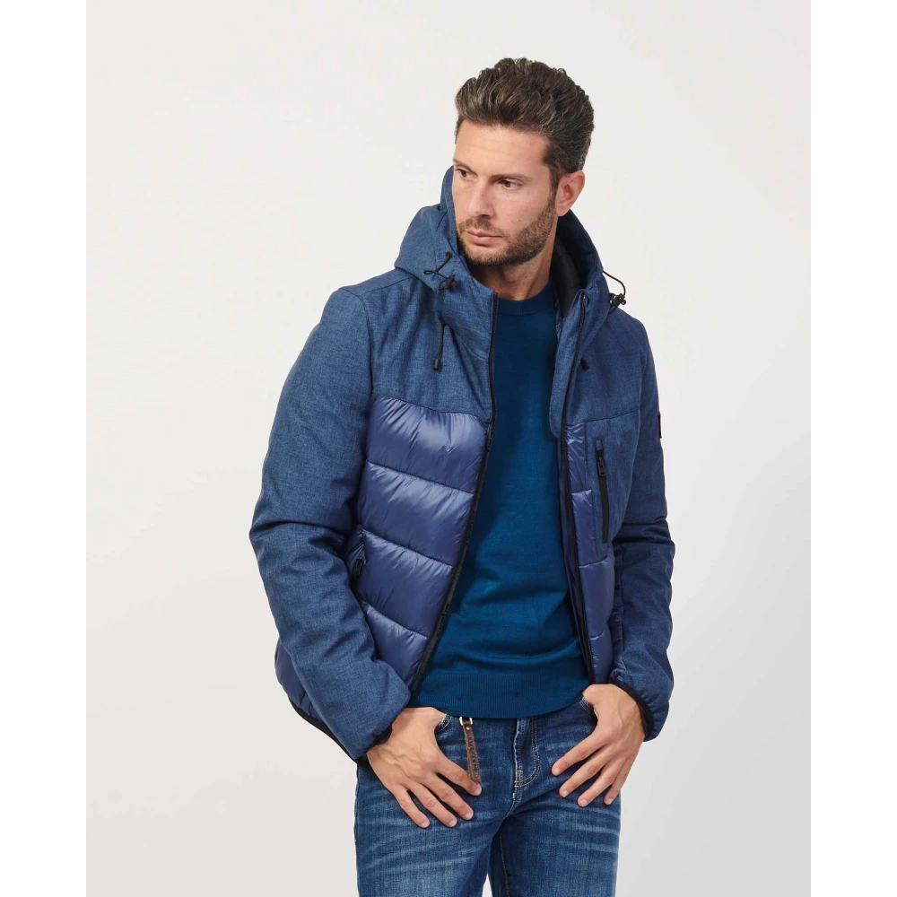 YES ZEE Gestikte Blauwe Jas met Softshell Inserts Blue Heren