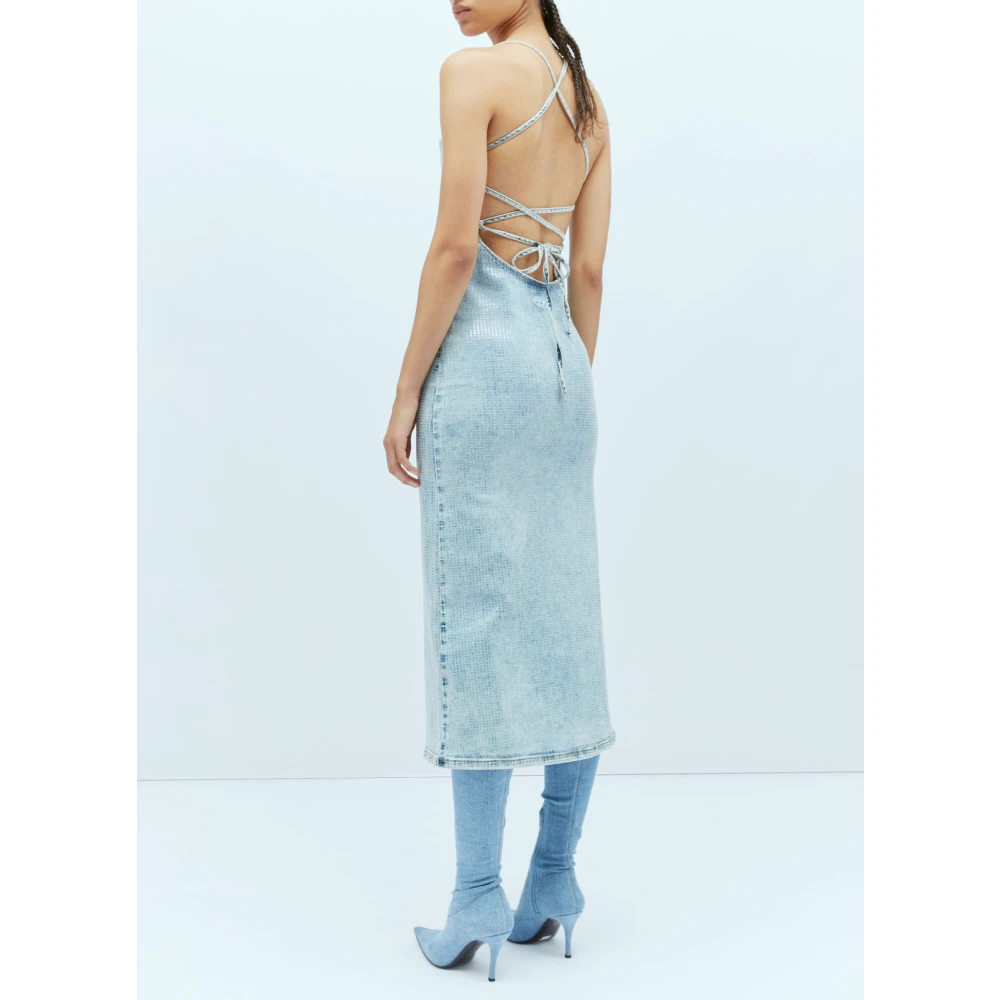 Diesel Paillet Overlay Midi Jurk Blue Dames