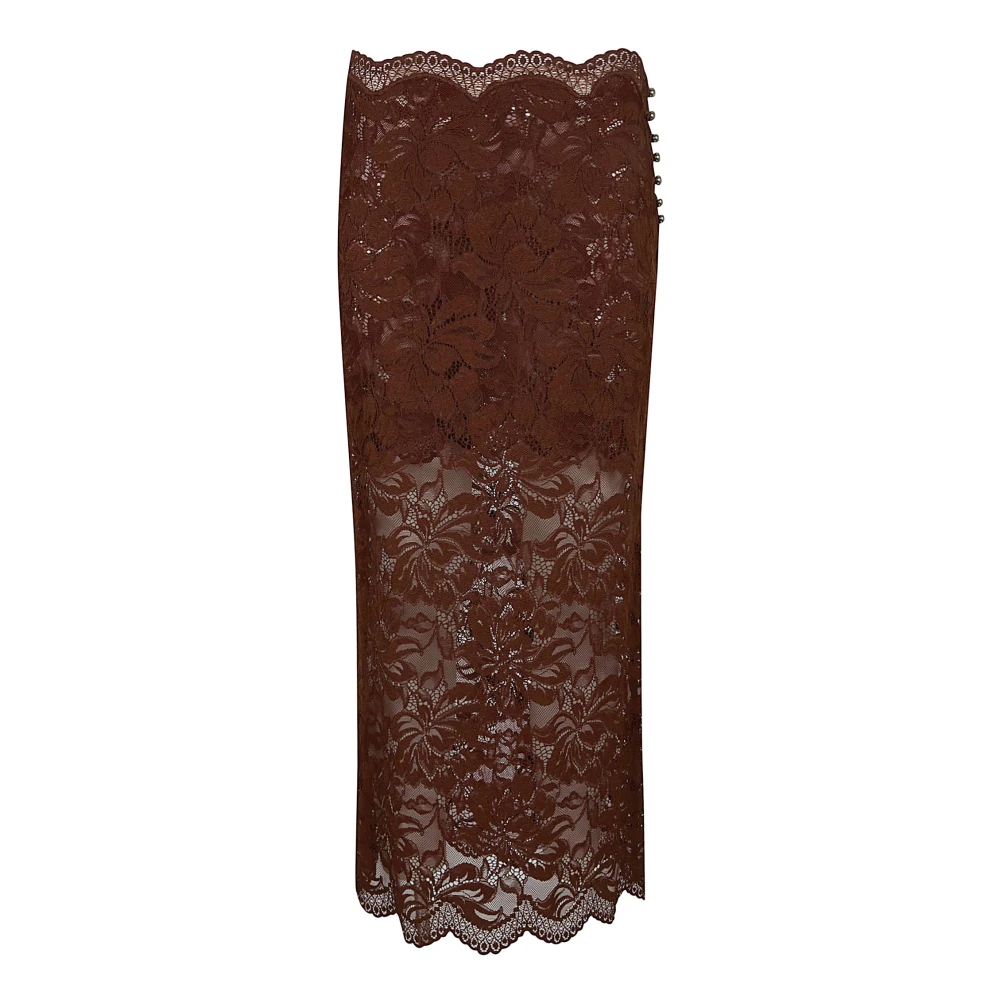 Rabanne Women's Brown Lace Midi Skirt