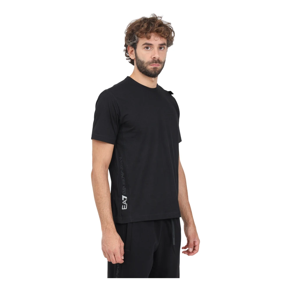 Emporio Armani EA7 Zwarte T-shirt met korte mouwen en logo print Black Heren
