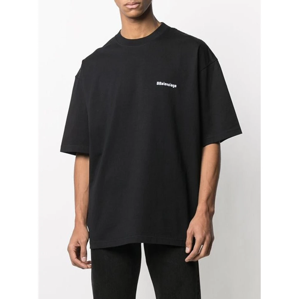 Balenciaga Zwart logo geborduurd T-shirt Black Heren