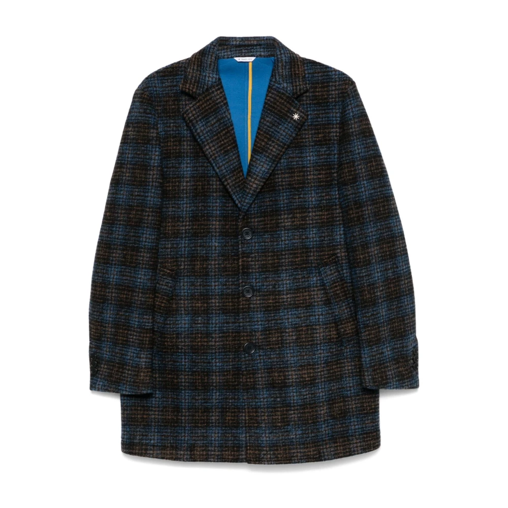 Manuel Ritz Blauw geruite jas met broche detail Blue Heren