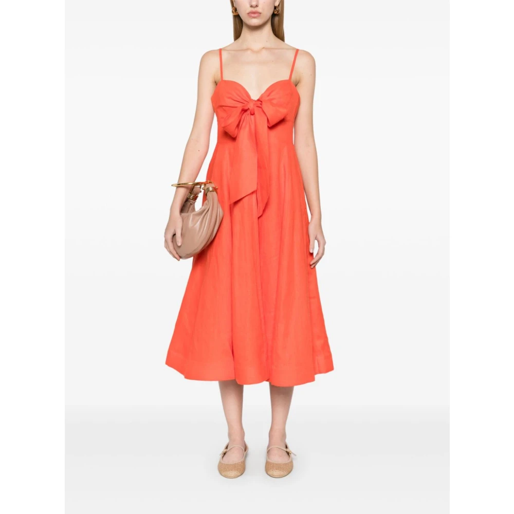 Zimmermann Rode Linnen Uitlopende Jurk met Strikdetails Red Dames