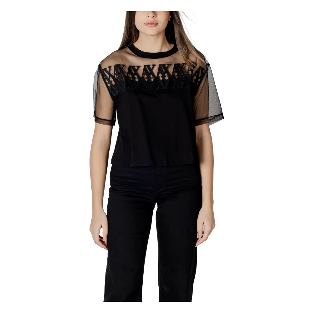 Armani Exchange Zwarte Katoenen T-shirt Korte Mouw Black Dames