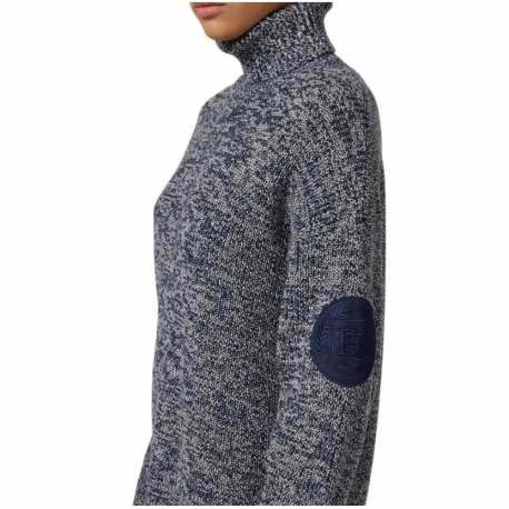 Elisabetta Franchi Blauw Wit Lang Turtleneck Sweater Blue Dames