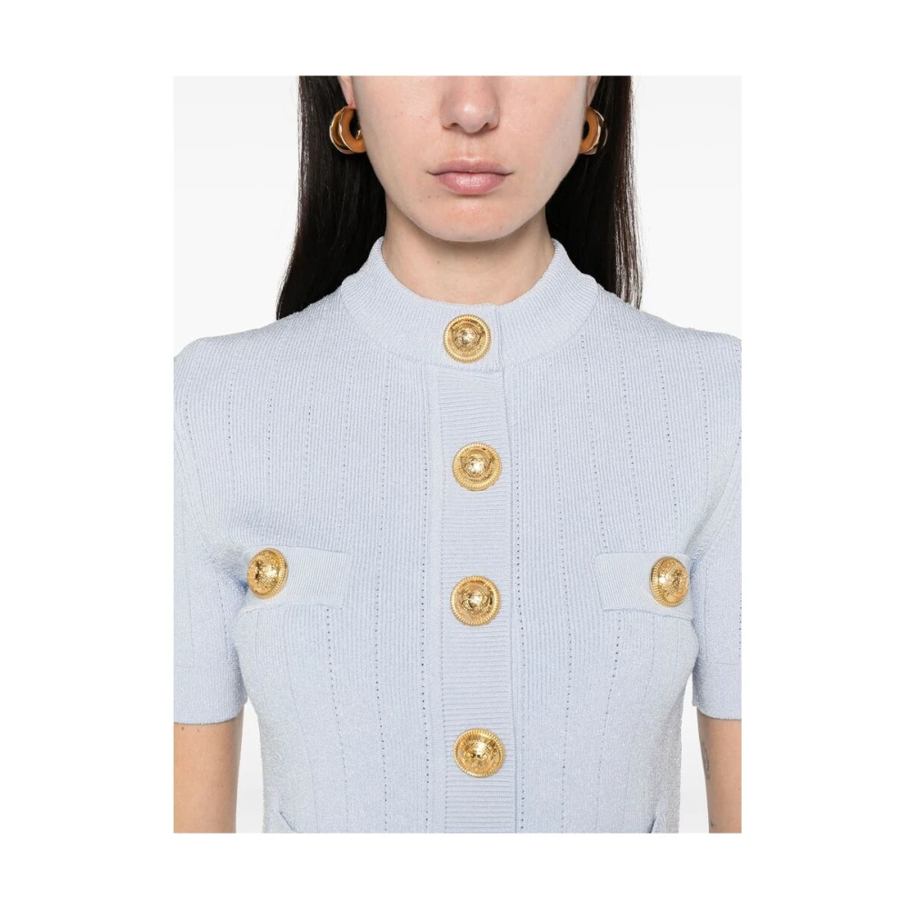 Balmain Lichtblauwe Trui met Korte Mouwen Blue Dames