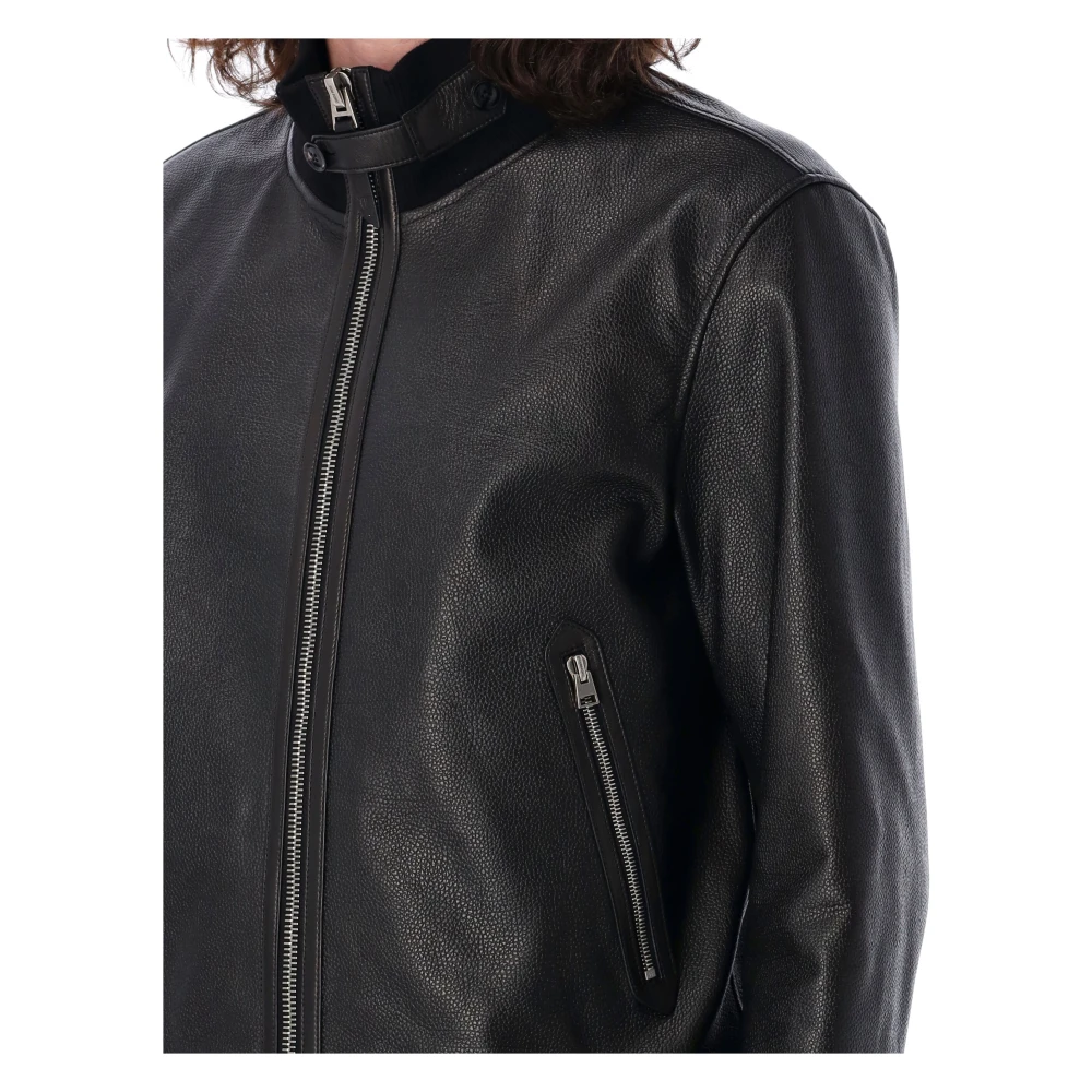 Tom Ford Zwarte Grain Leren Funnel Bomberjack Black Heren