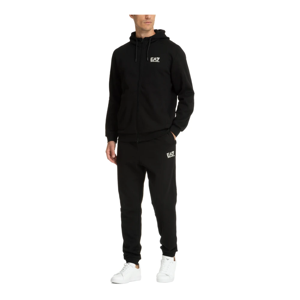 Emporio Armani EA7 Effen Tracksuit met Capuchon en Zakken Black Heren